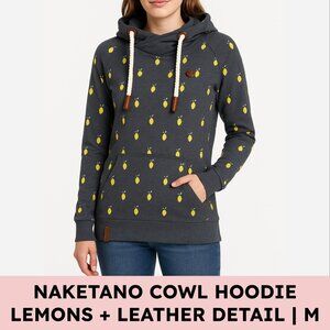 Naketano Hoodie Cotton Cowl Neck Lemon Print Rope Drawstring Cozy Medium